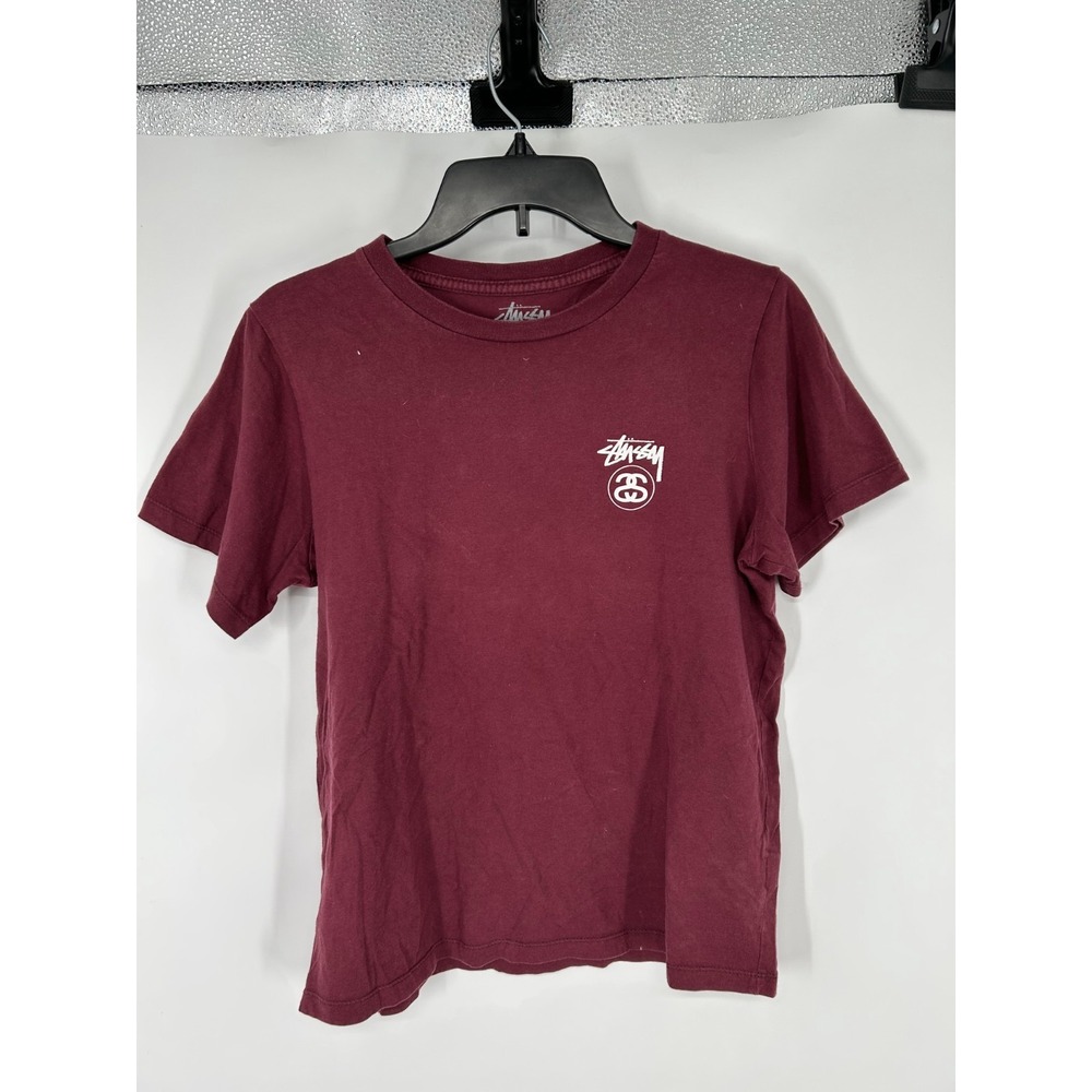 Stssy 8 Ball T Shirt Mens Small Burgundy Short Sleeve Graphic Logo Tee Maroon‎